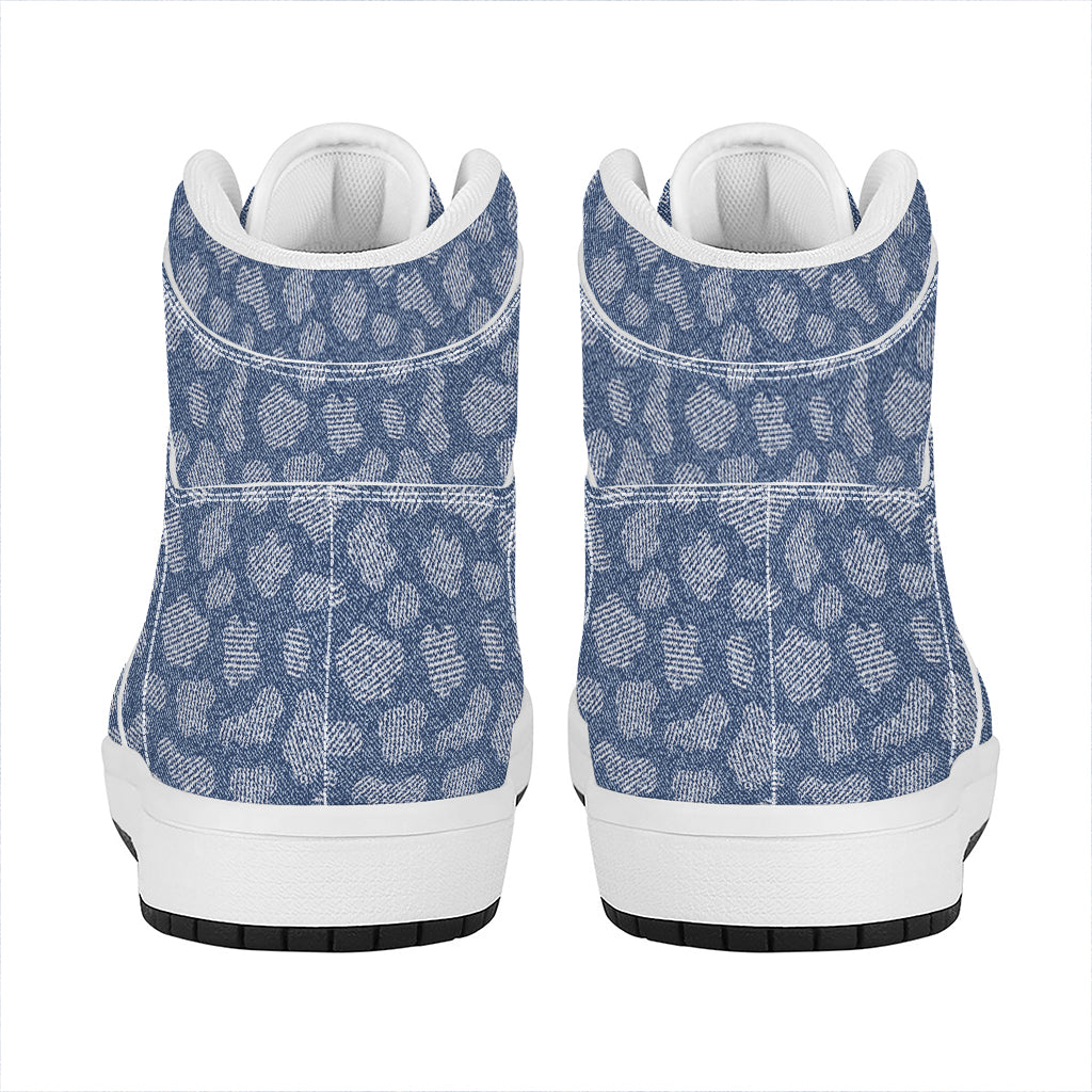 Cow Denim Jeans Pattern Print High Top Leather Sneakers