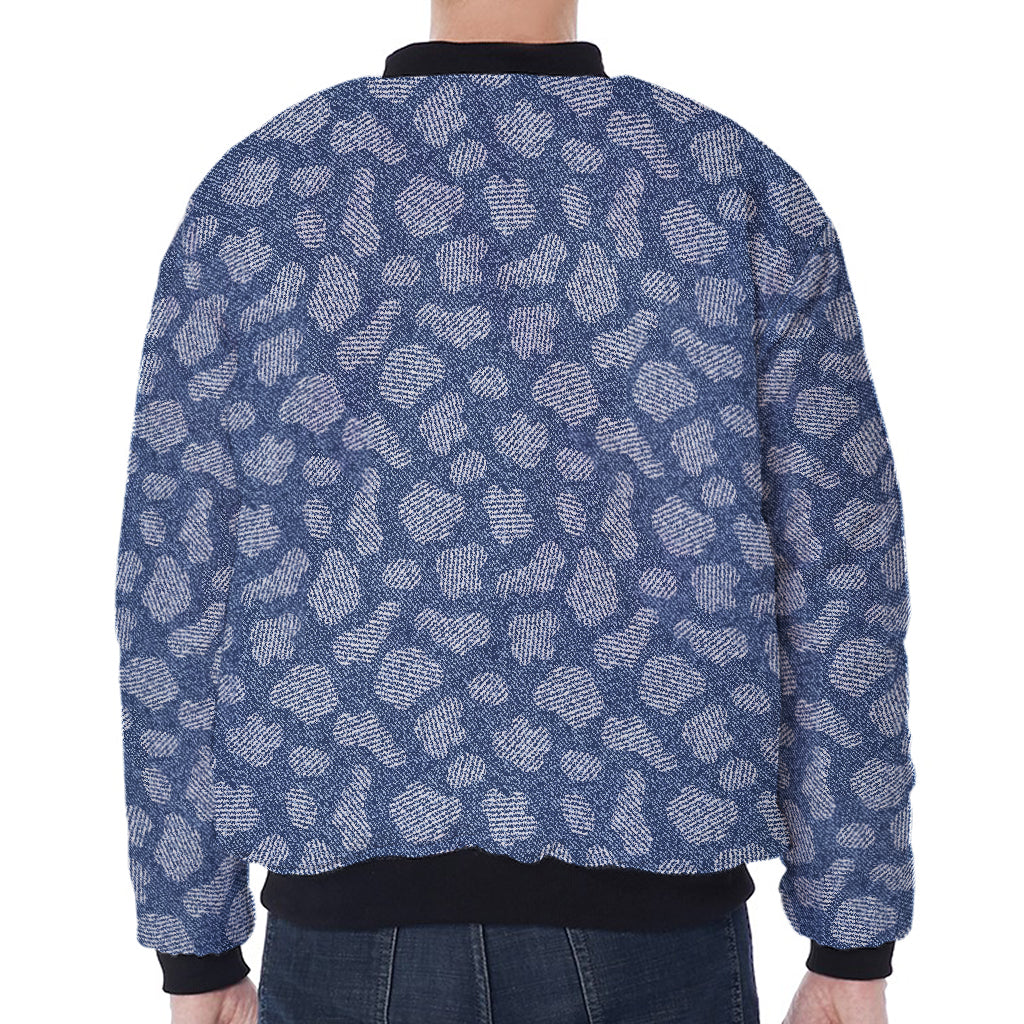 Cow Denim Jeans Pattern Print Zip Sleeve Bomber Jacket