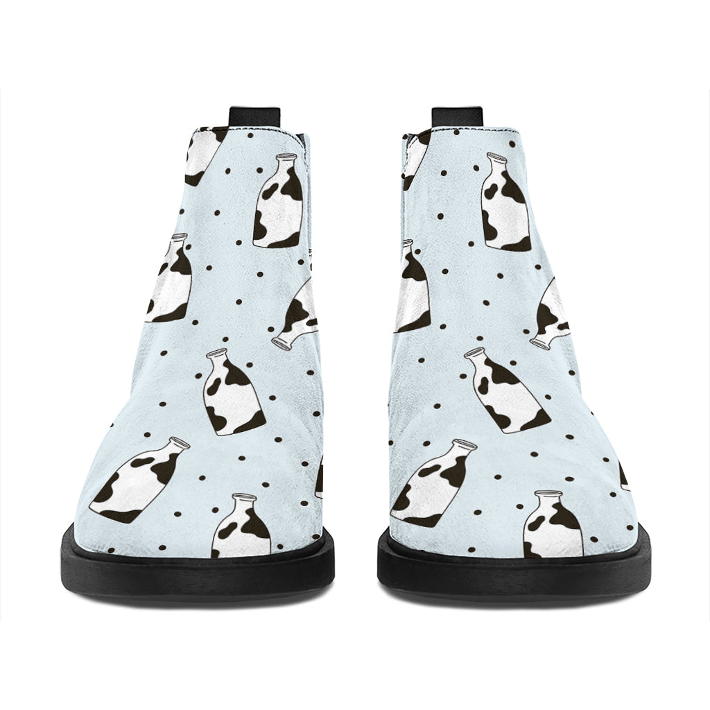 Cow Milk Bottle Pattern Print Flat Ankle Boots