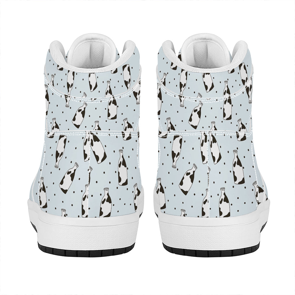 Cow Milk Bottle Pattern Print High Top Leather Sneakers