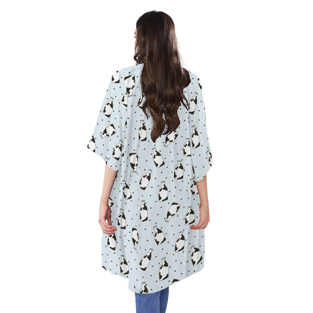 Cow Milk Bottle Pattern Print Open Front Beach Cover Up