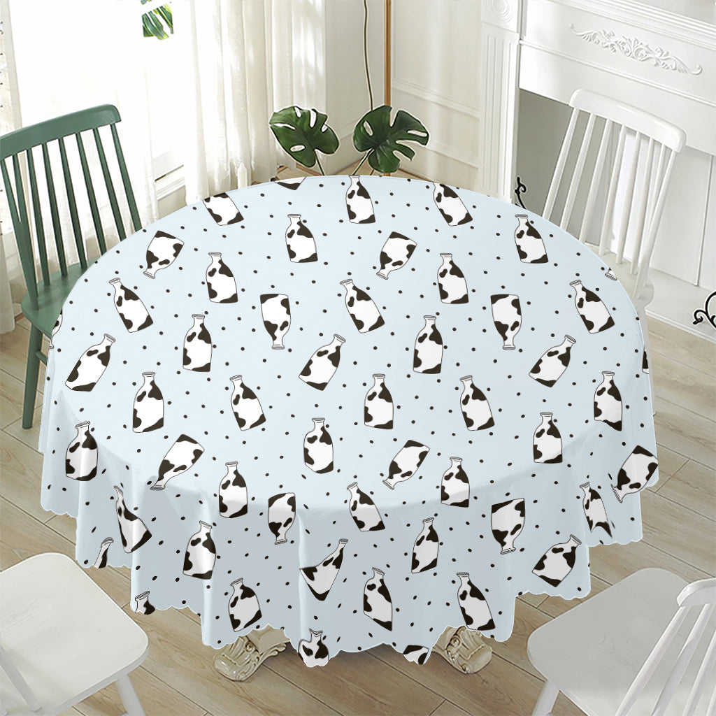 Cow Milk Bottle Pattern Print Waterproof Round Tablecloth