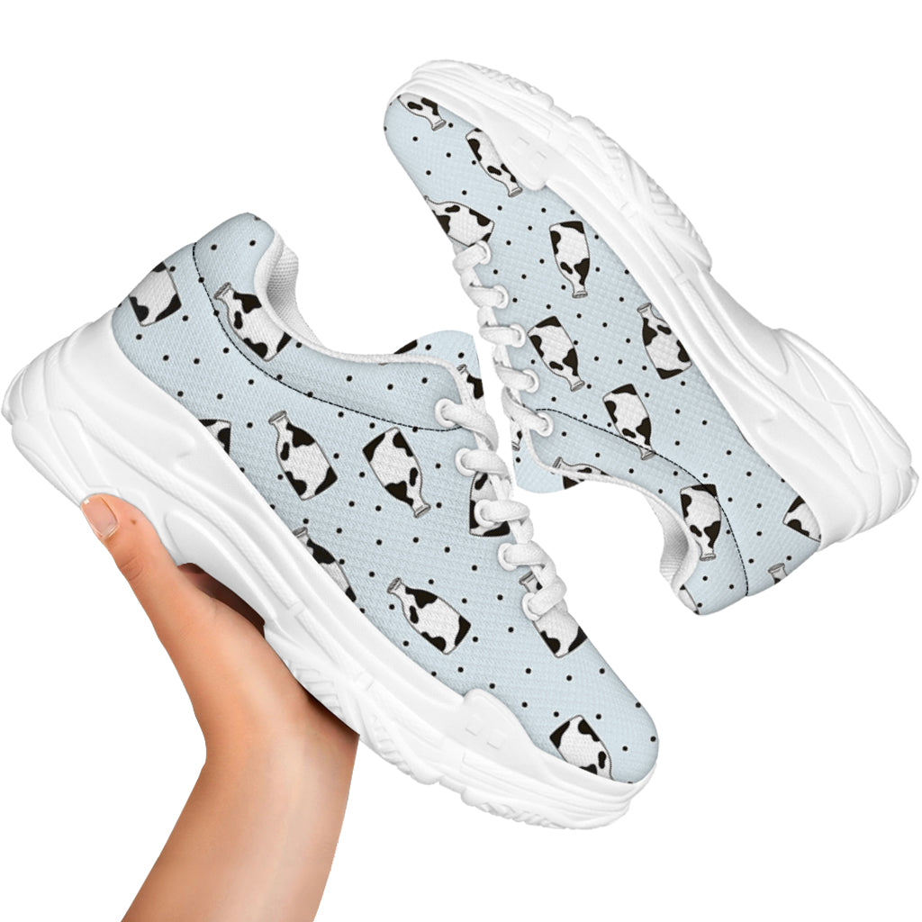 Cow Milk Bottle Pattern Print White Chunky Shoes