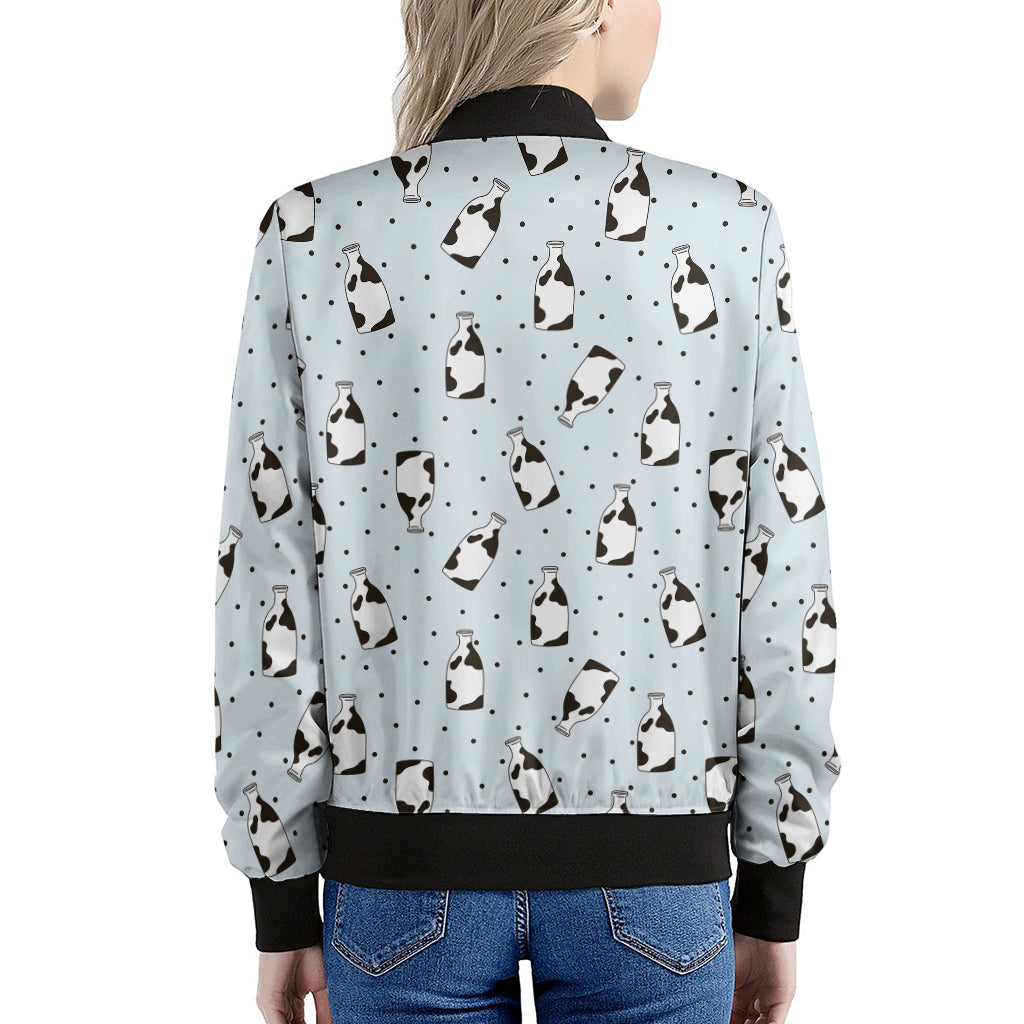Cow Milk Bottle Pattern Print Women's Bomber Jacket
