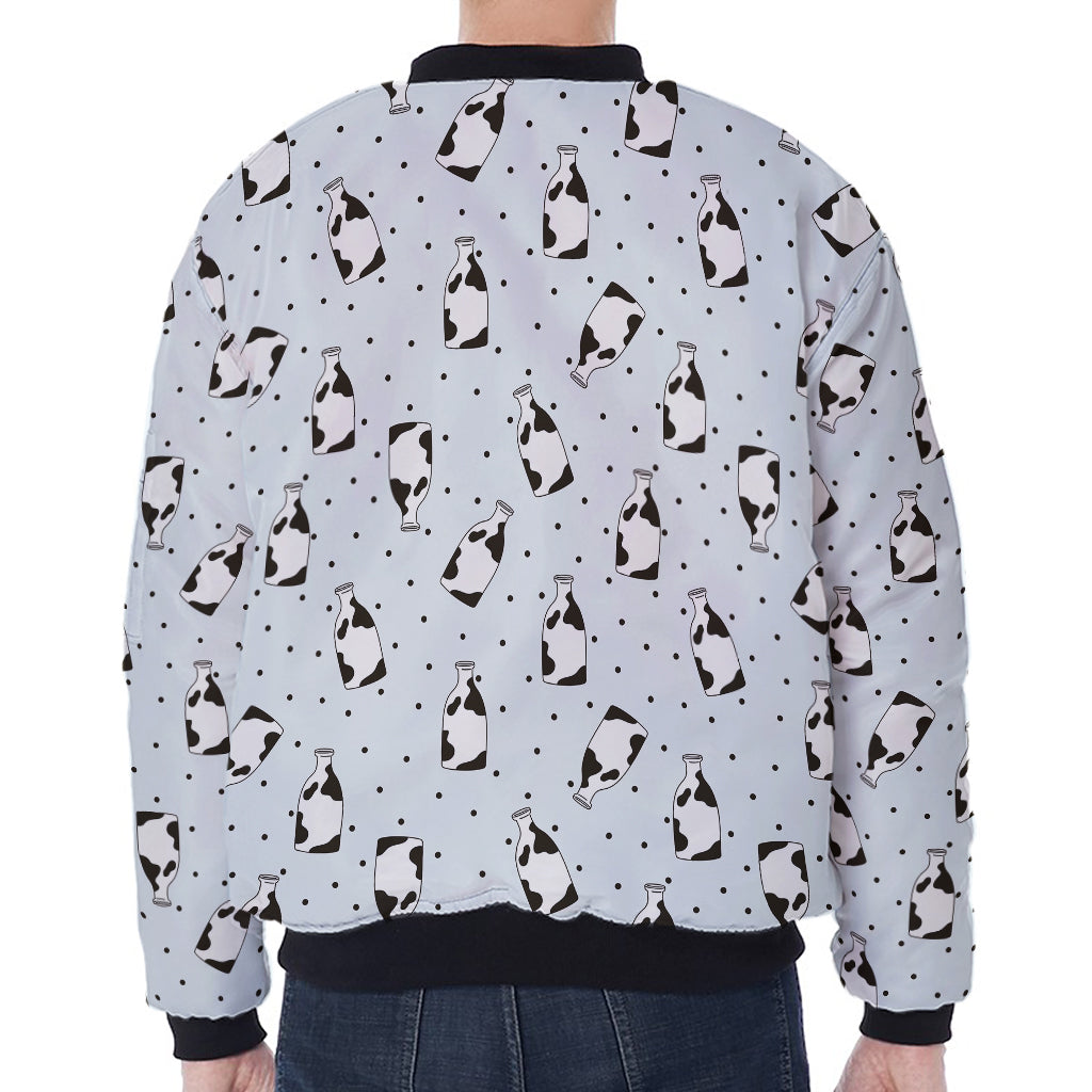 Cow Milk Bottle Pattern Print Zip Sleeve Bomber Jacket