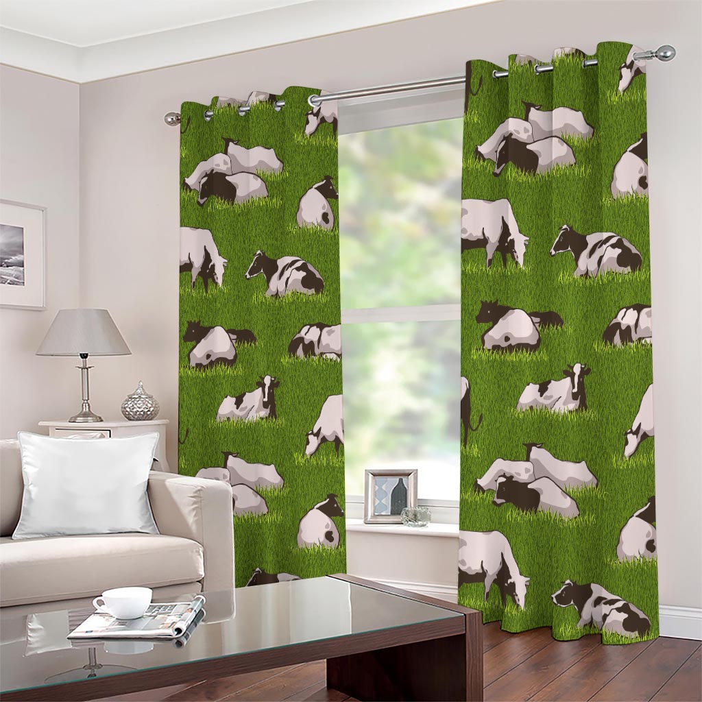 Cow On Green Grass Pattern Print Extra Wide Grommet Curtains