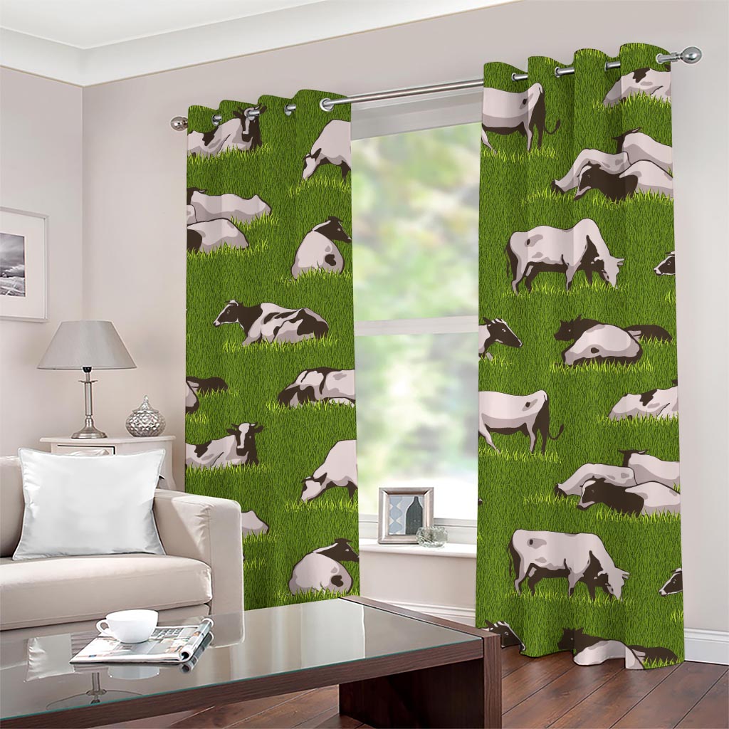 Cow On Green Grass Pattern Print Grommet Curtains