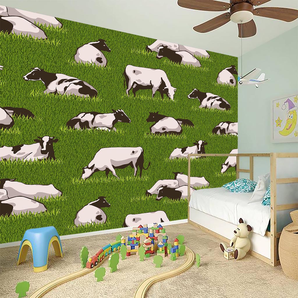 Cow On Green Grass Pattern Print Wall Sticker