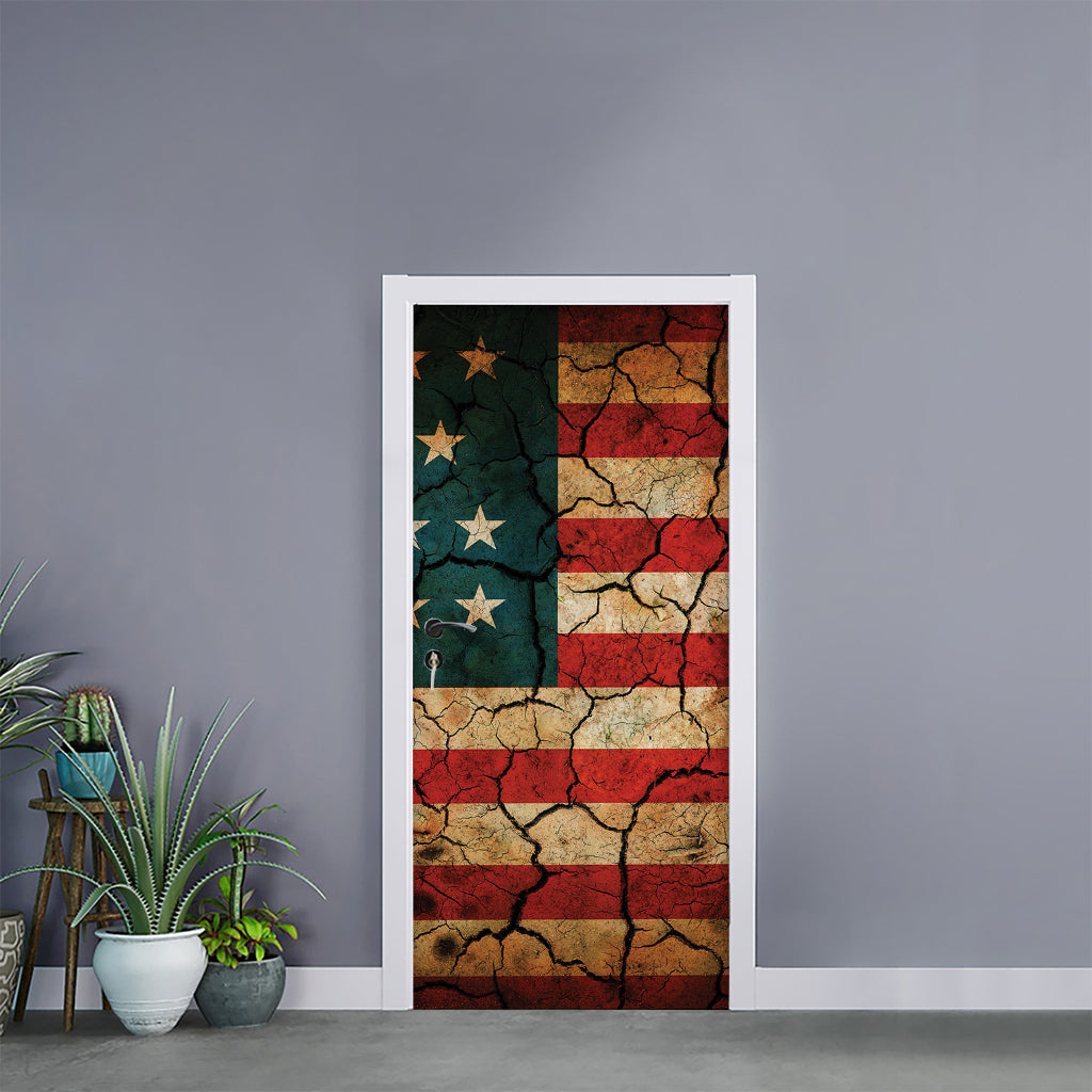 Cracked American Flag Print Door Sticker