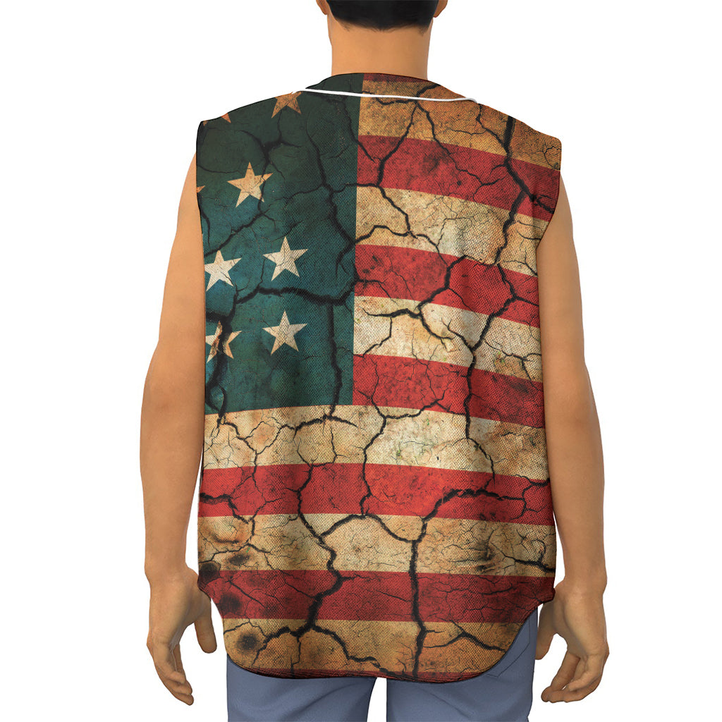 Cracked American Flag Print Sleeveless Baseball Jersey