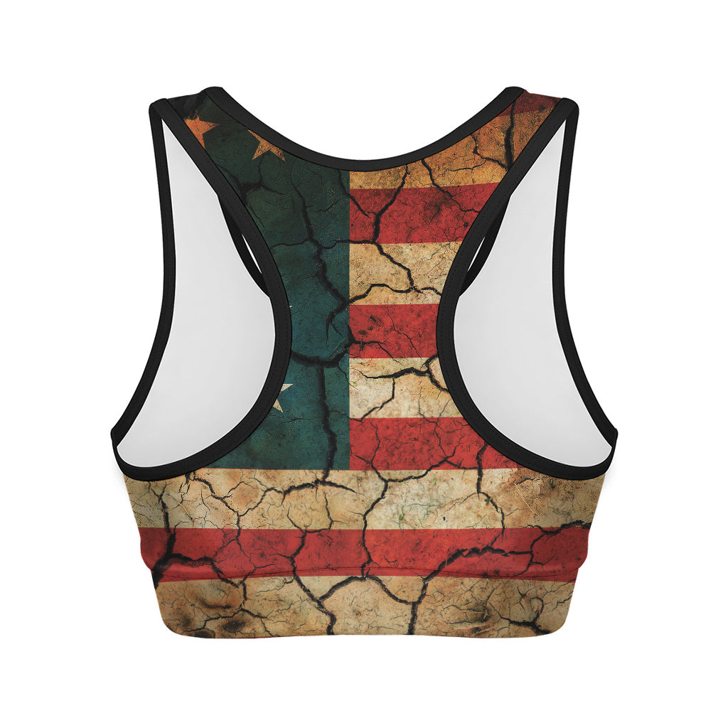 Cracked American Flag Print Women's Sports Bra