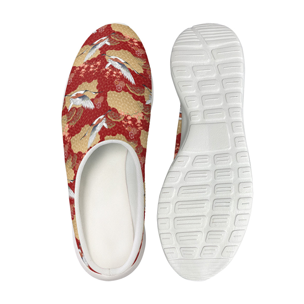 Crane Bird Kimono Pattern Print Mesh Casual Shoes