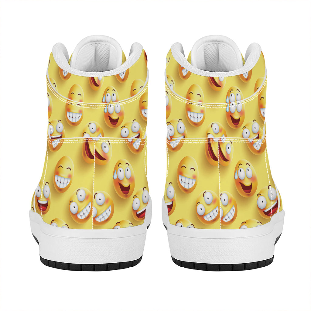Crazy Emoji Pattern Print High Top Leather Sneakers