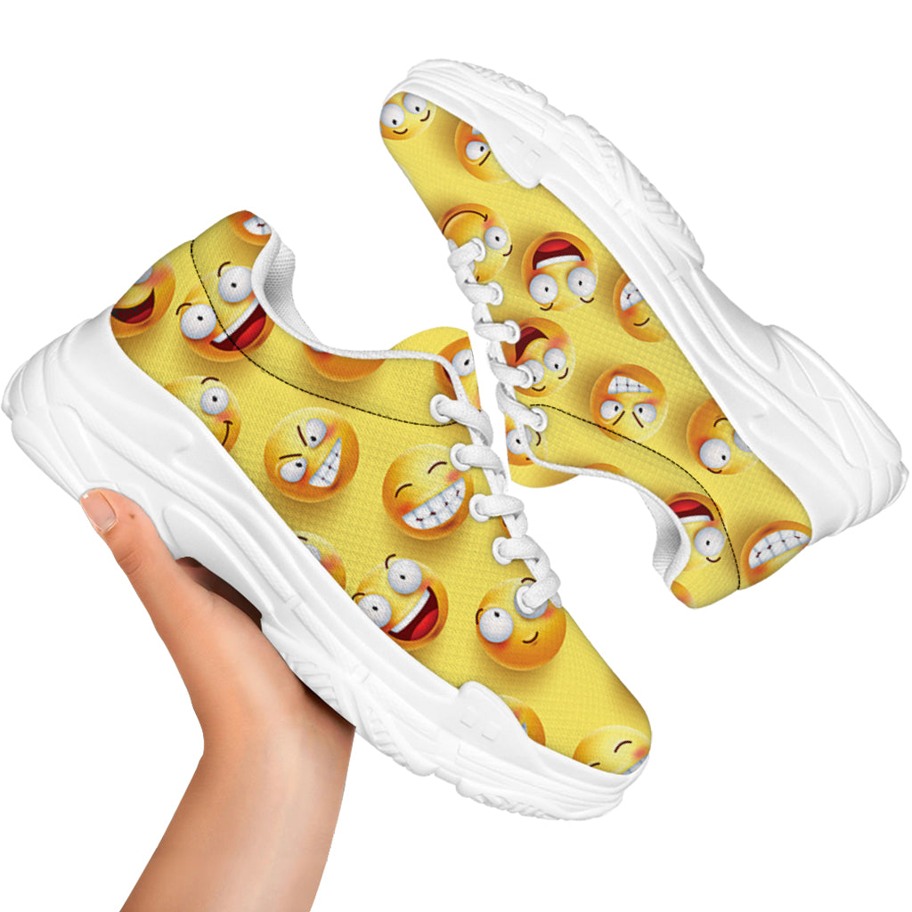 Crazy Emoji Pattern Print White Chunky Shoes