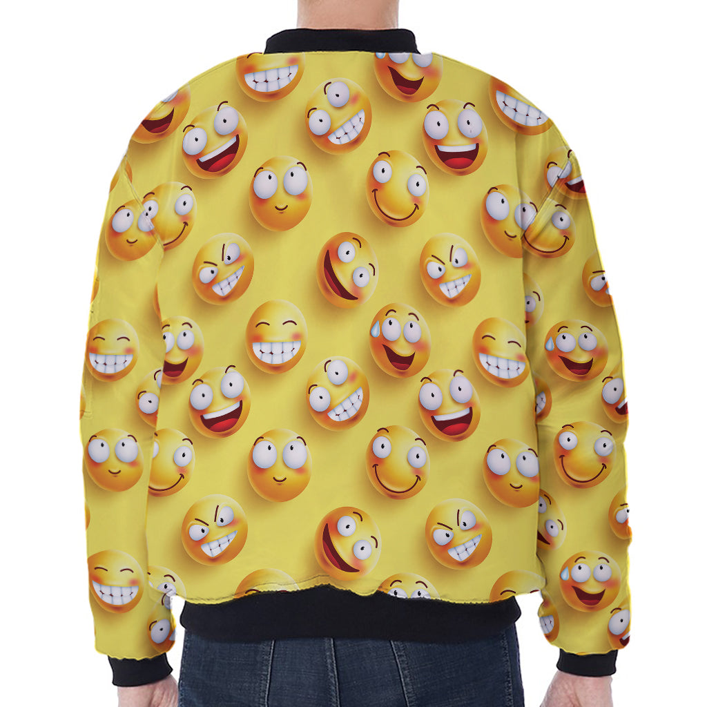 Crazy Emoji Pattern Print Zip Sleeve Bomber Jacket
