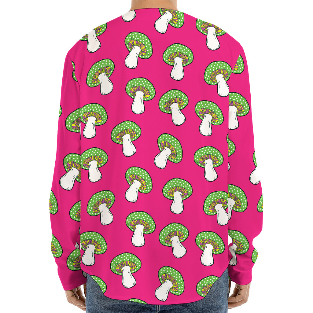 Crazy Mushroom Pattern Print Long Sleeve Baseball Jersey
