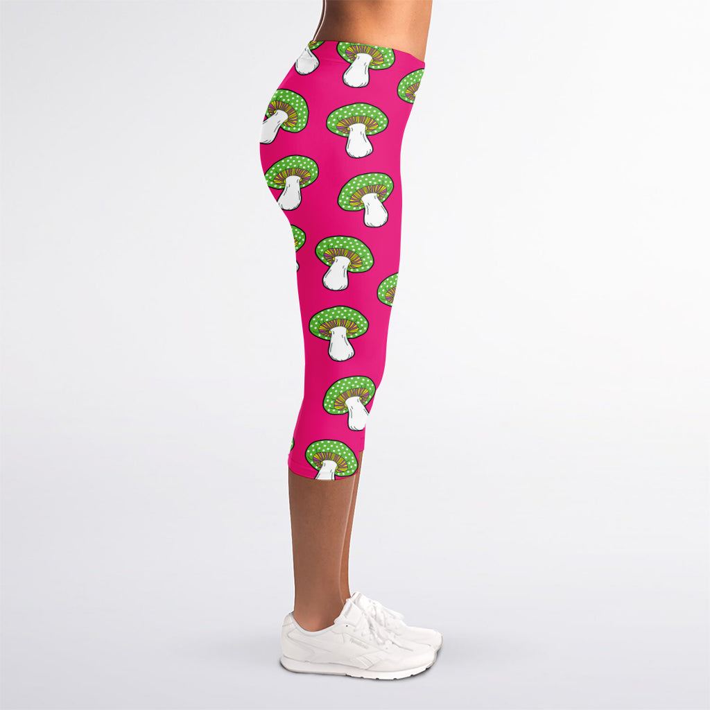 Crazy Mushroom Pattern Print Women's Capri Leggings
