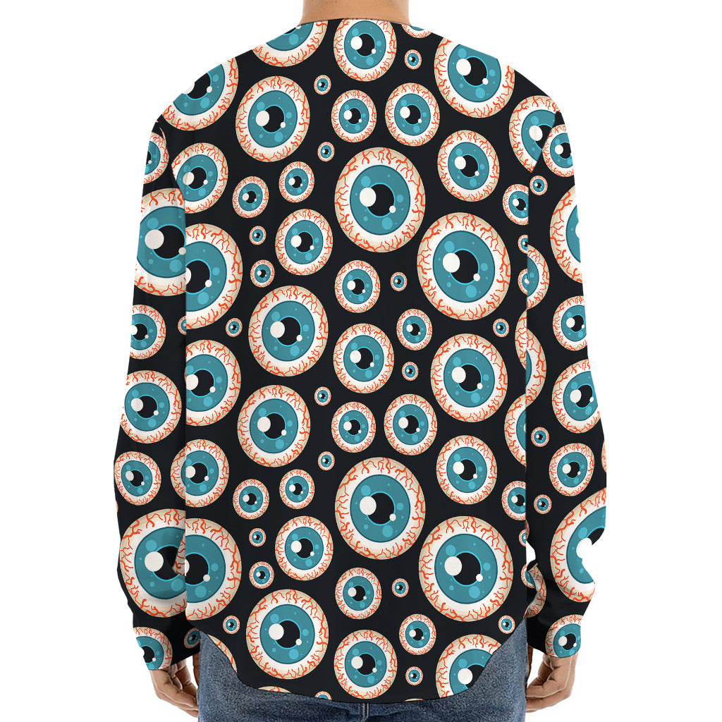 Creepy Eyeball Pattern Print Long Sleeve Baseball Jersey