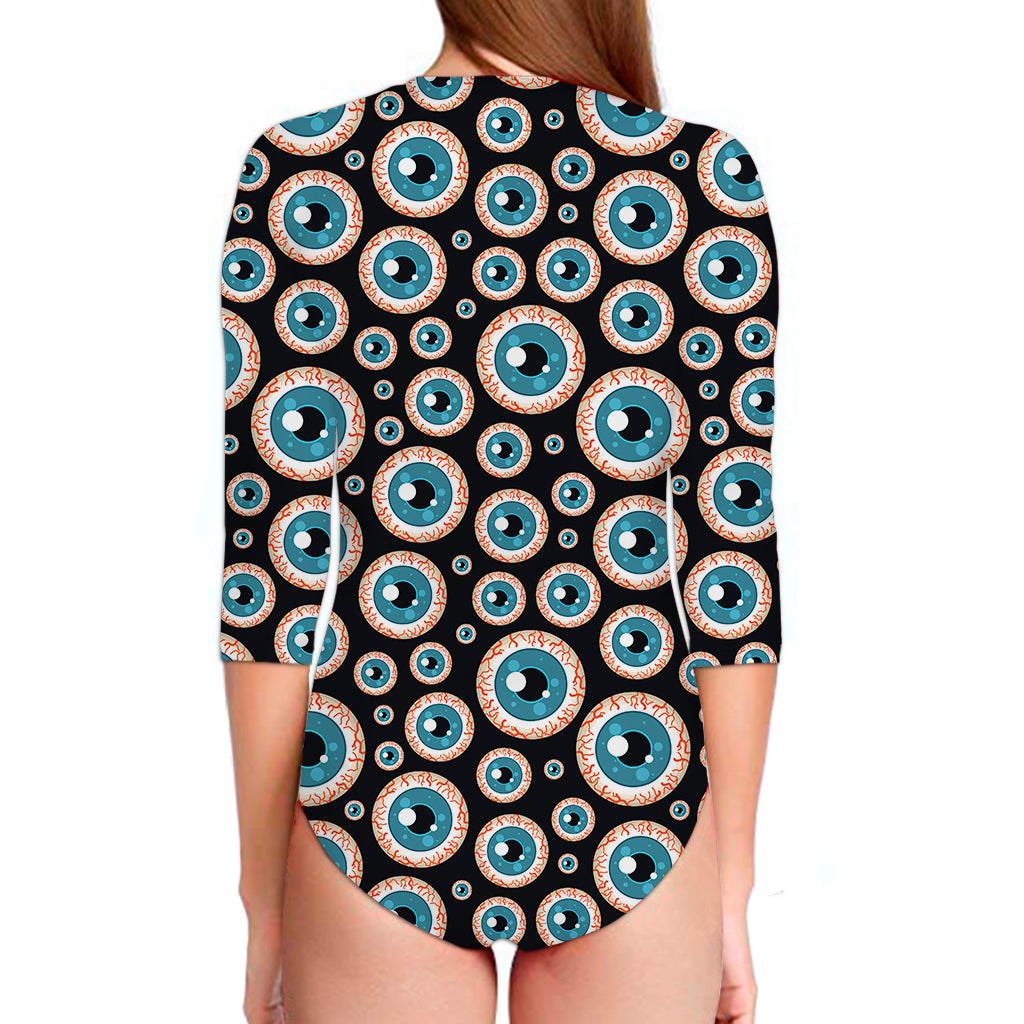 Creepy Eyeball Pattern Print Long Sleeve Swimsuit