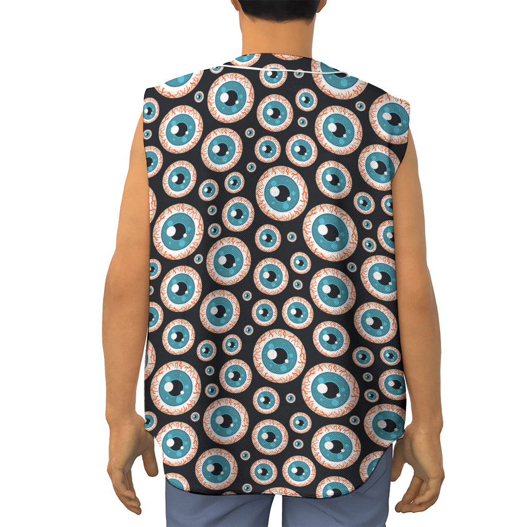 Creepy Eyeball Pattern Print Sleeveless Baseball Jersey