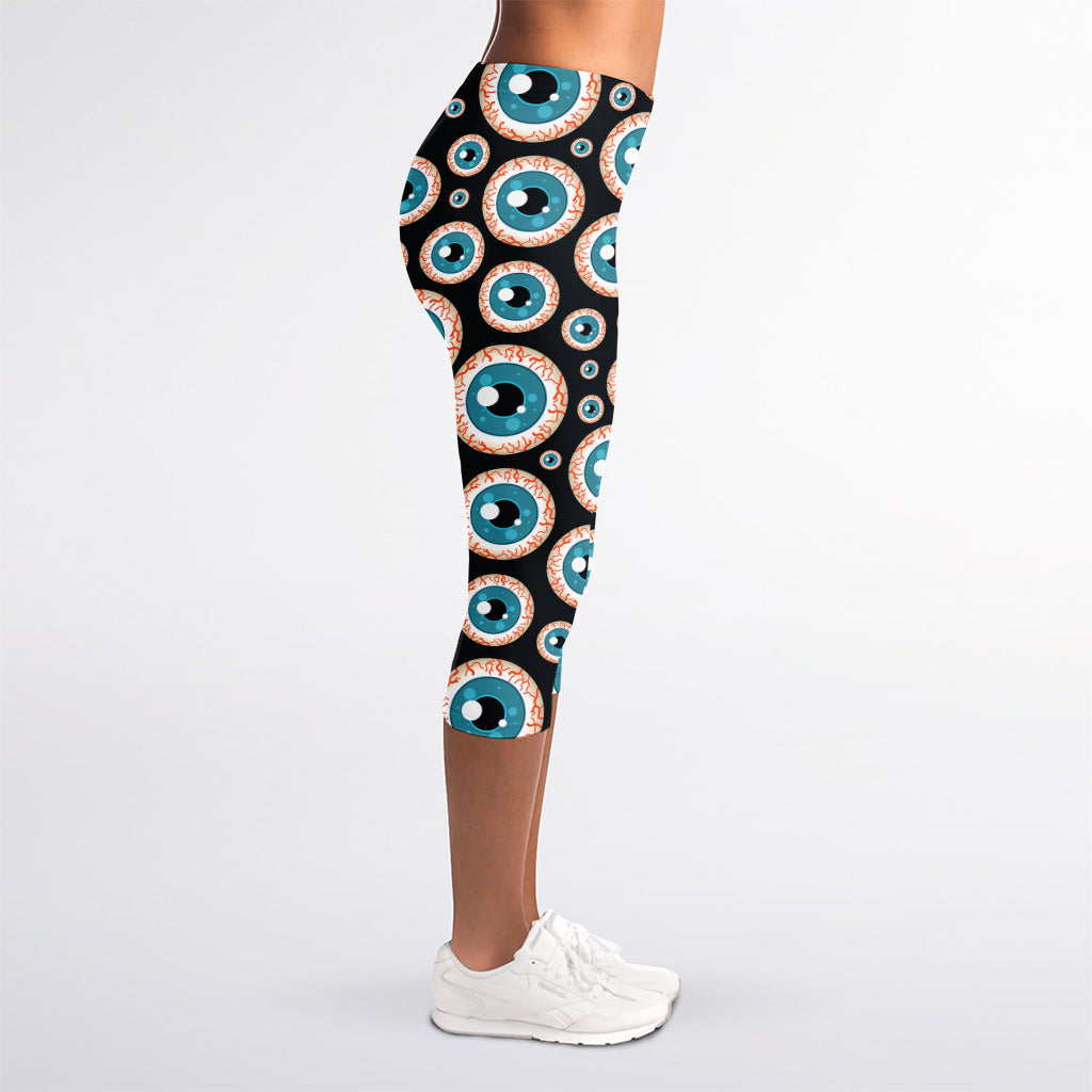 Creepy Eyeball Pattern Print Women's Capri Leggings