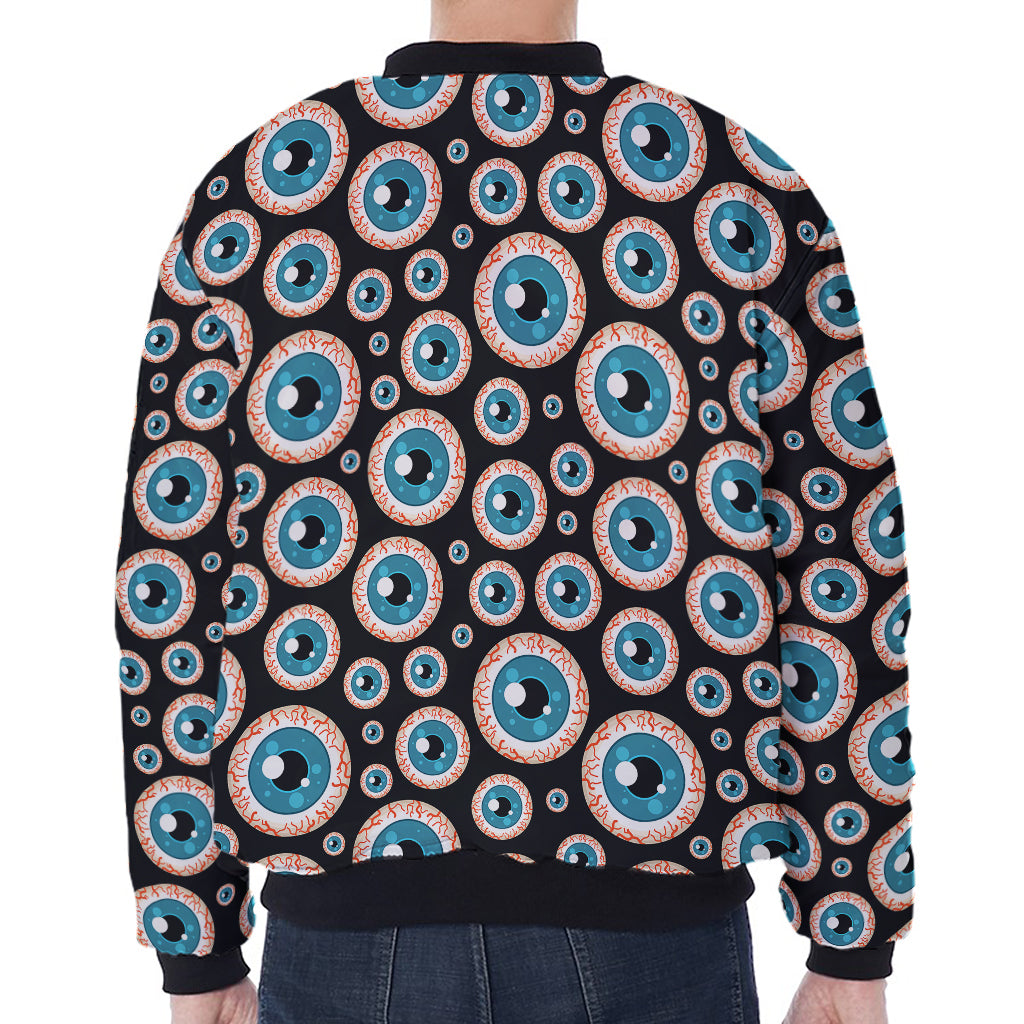 Creepy Eyeball Pattern Print Zip Sleeve Bomber Jacket
