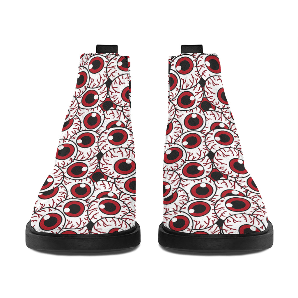 Creepy Red Eyeball Pattern Print Flat Ankle Boots