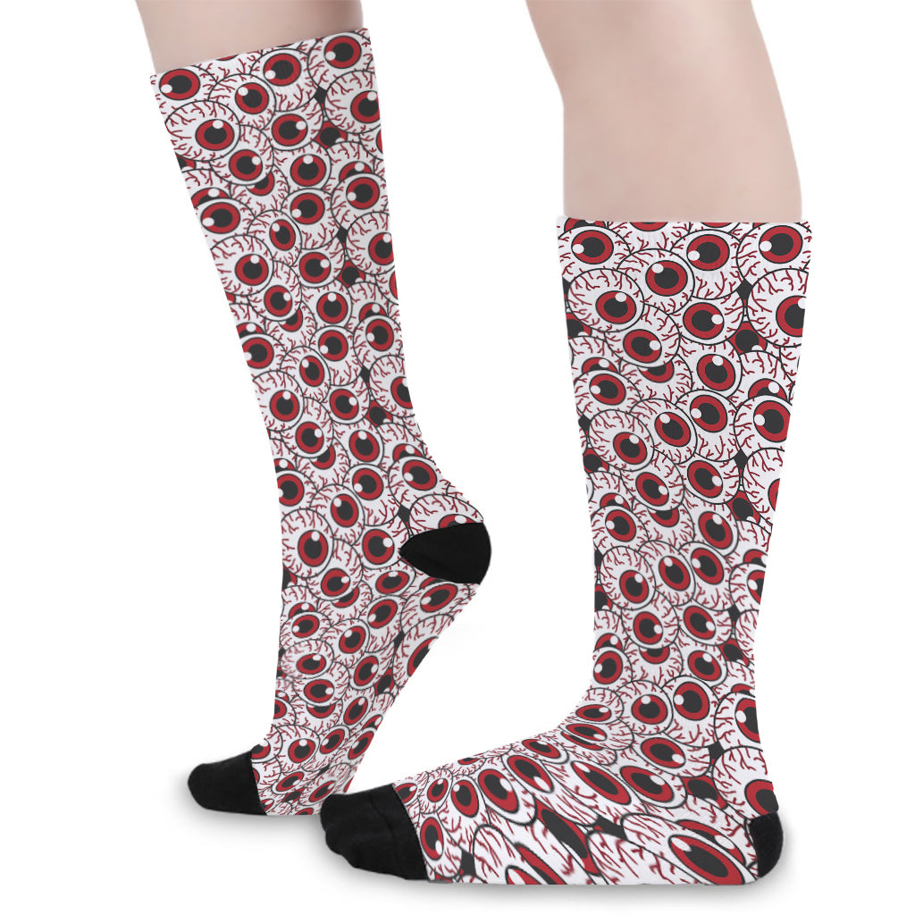 Creepy Red Eyeball Pattern Print Long Socks