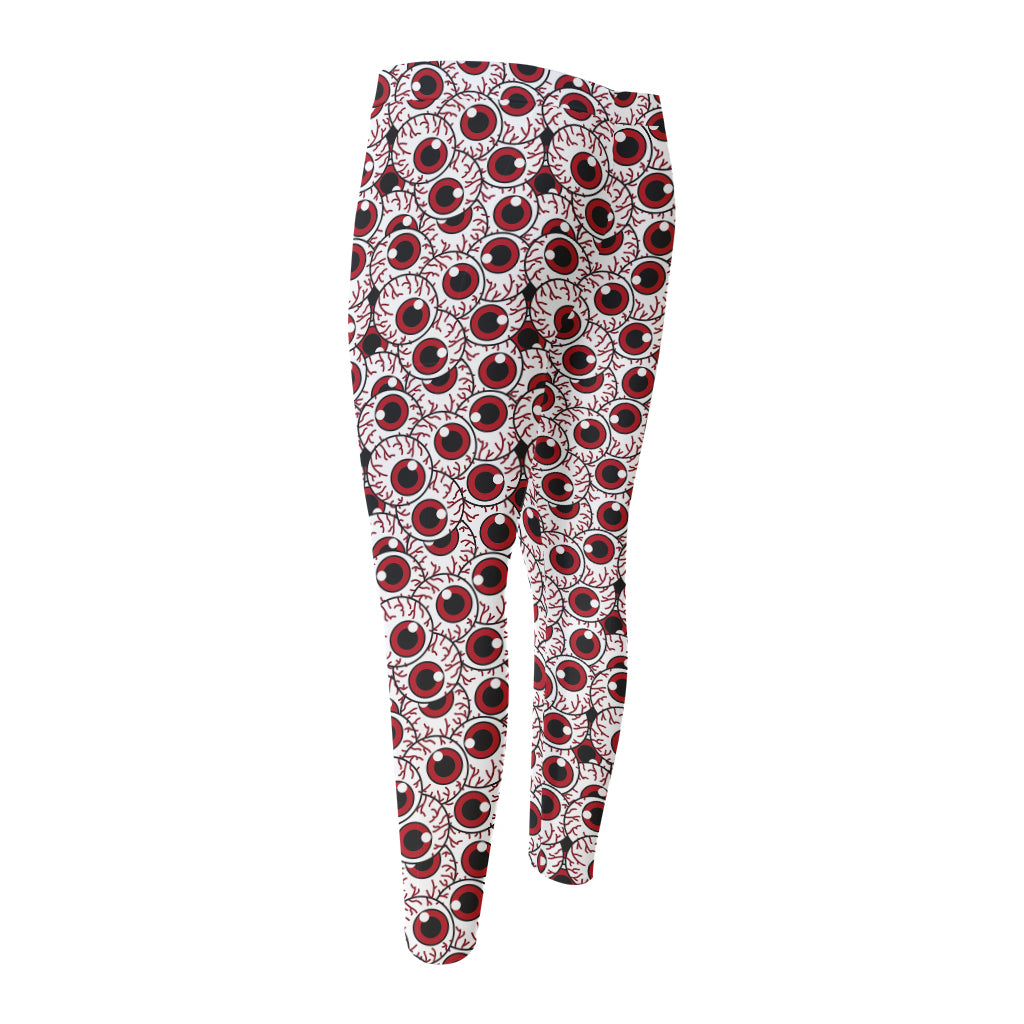 Creepy Red Eyeball Pattern Print Men's Compression Pants