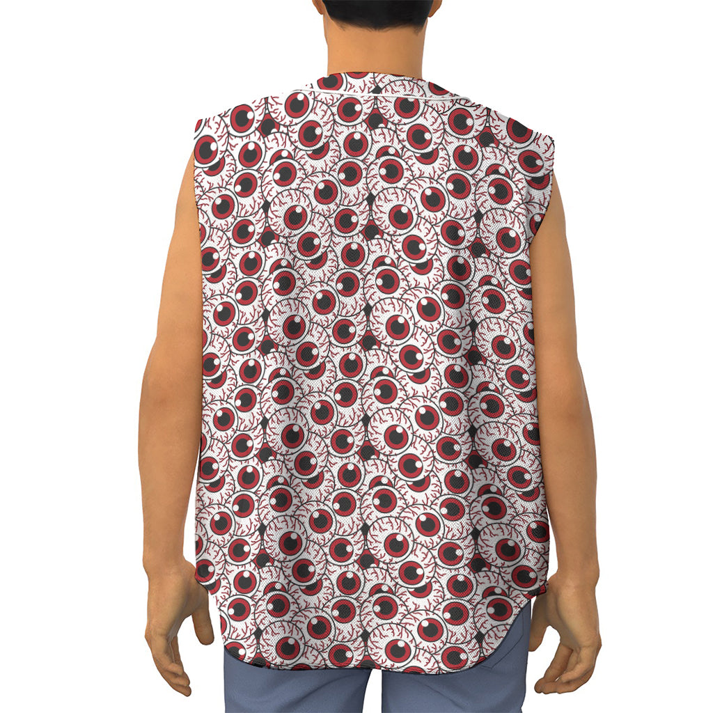 Creepy Red Eyeball Pattern Print Sleeveless Baseball Jersey