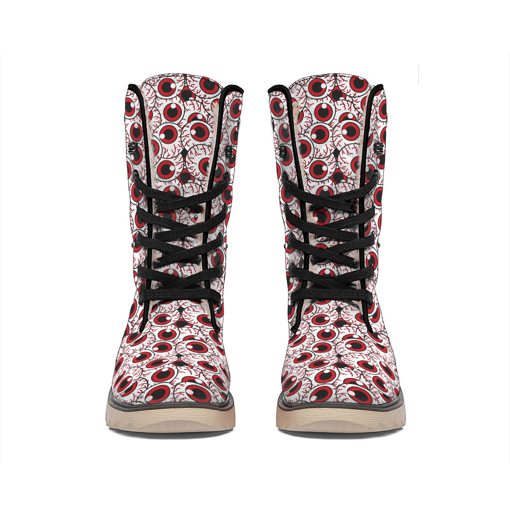 Creepy Red Eyeball Pattern Print Winter Boots