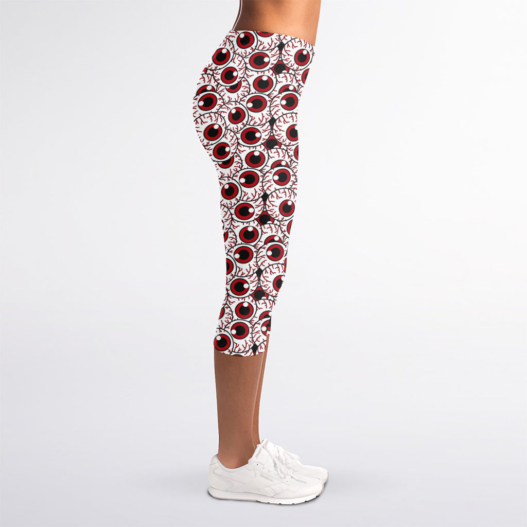 Creepy Red Eyeball Pattern Print Women's Capri Leggings