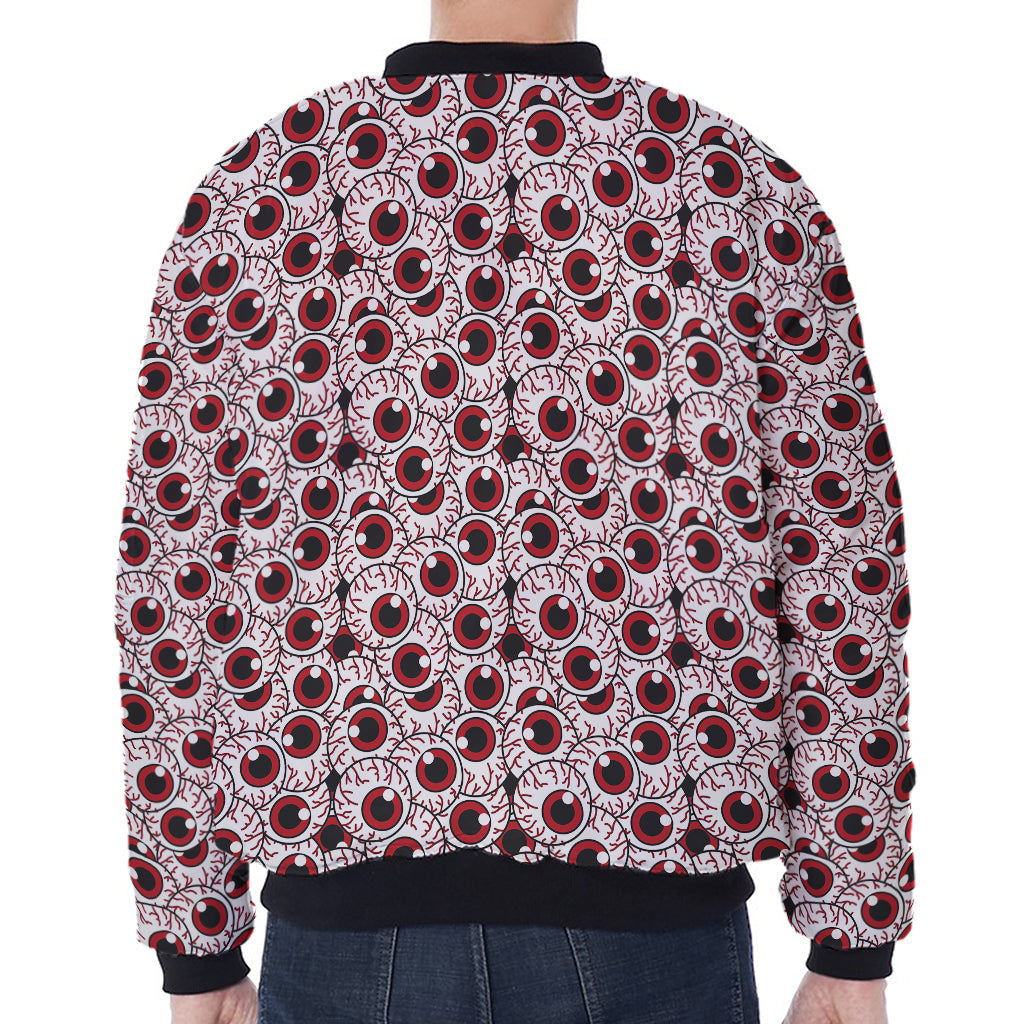 Creepy Red Eyeball Pattern Print Zip Sleeve Bomber Jacket
