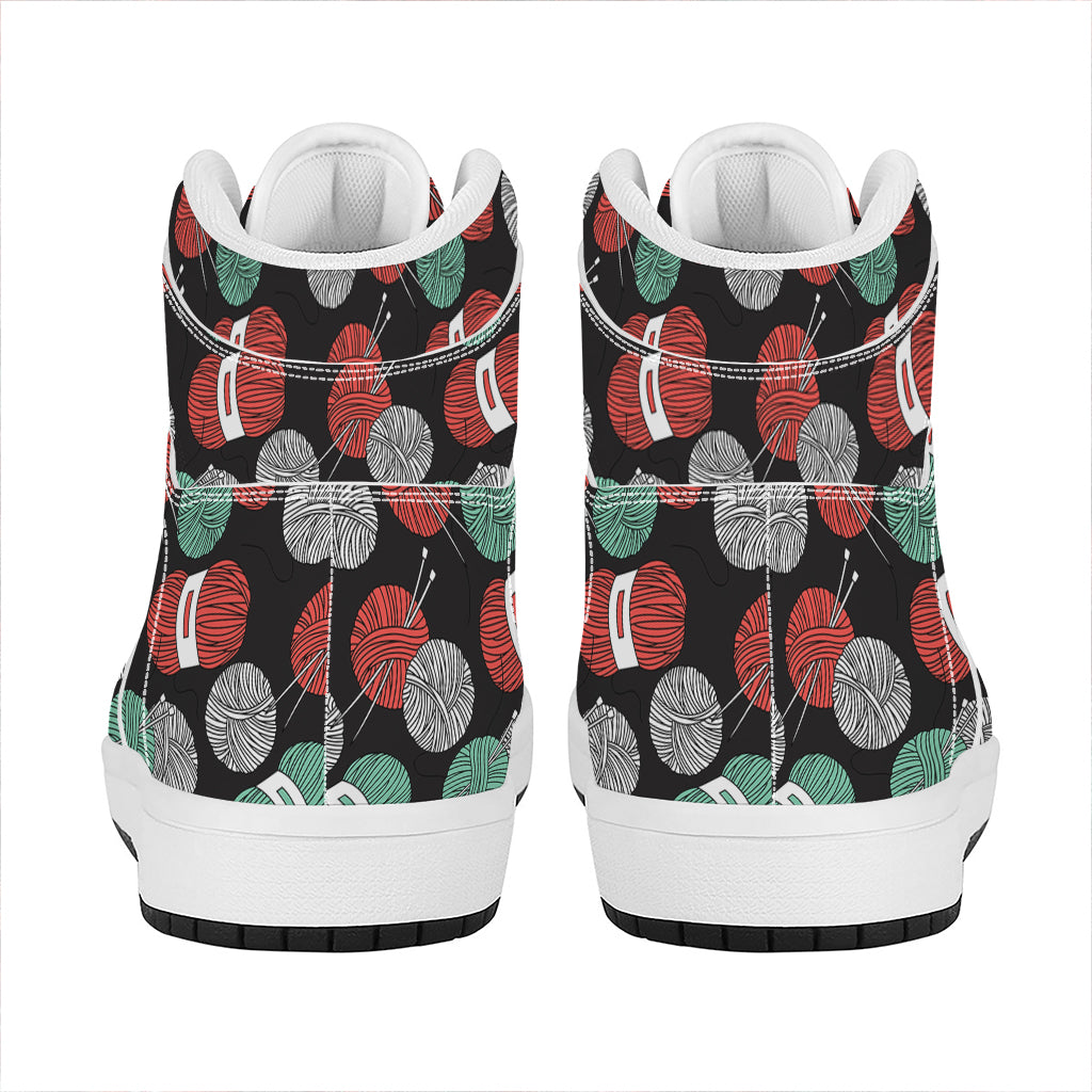 Crochet Yarn Pattern Print High Top Leather Sneakers