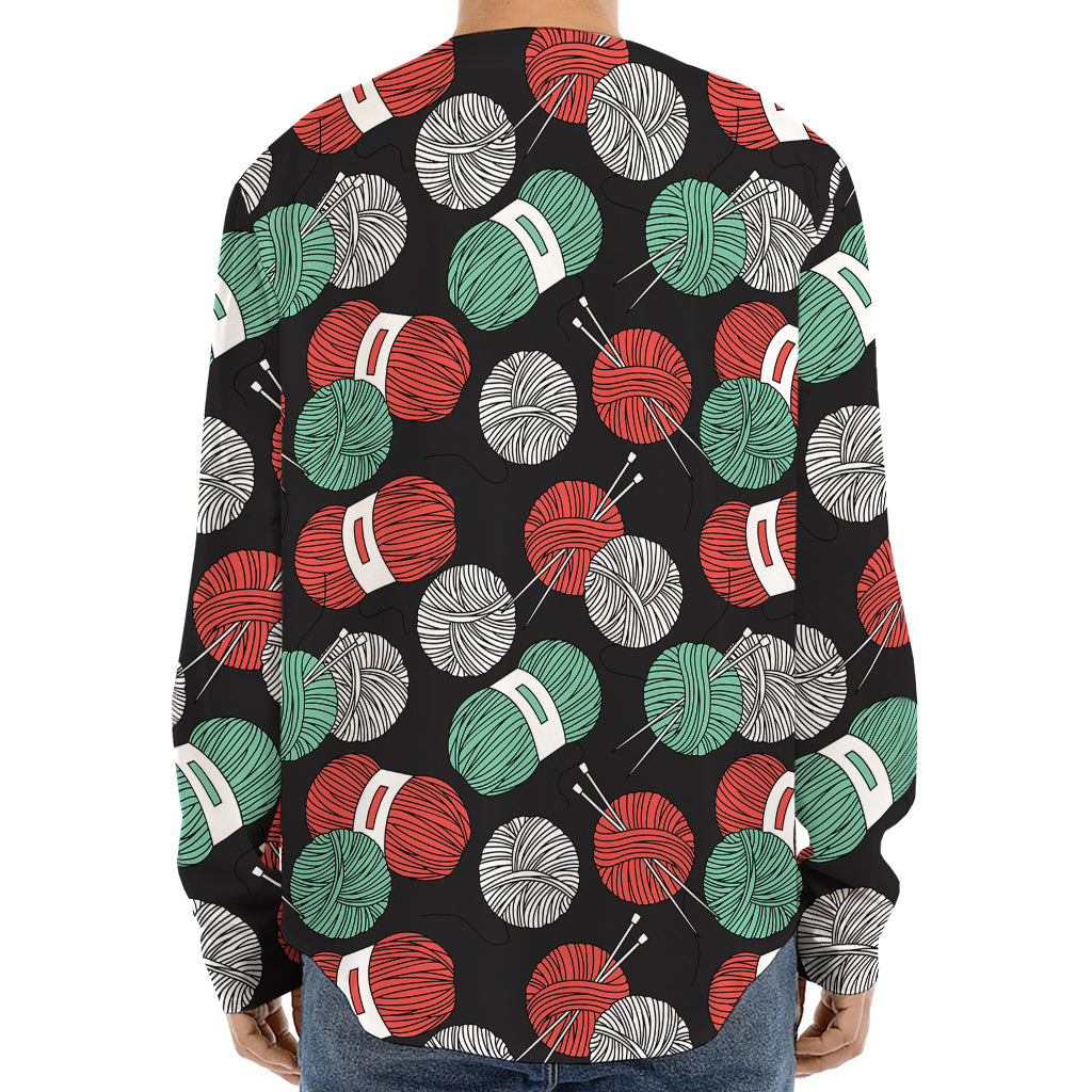 Crochet Yarn Pattern Print Long Sleeve Baseball Jersey