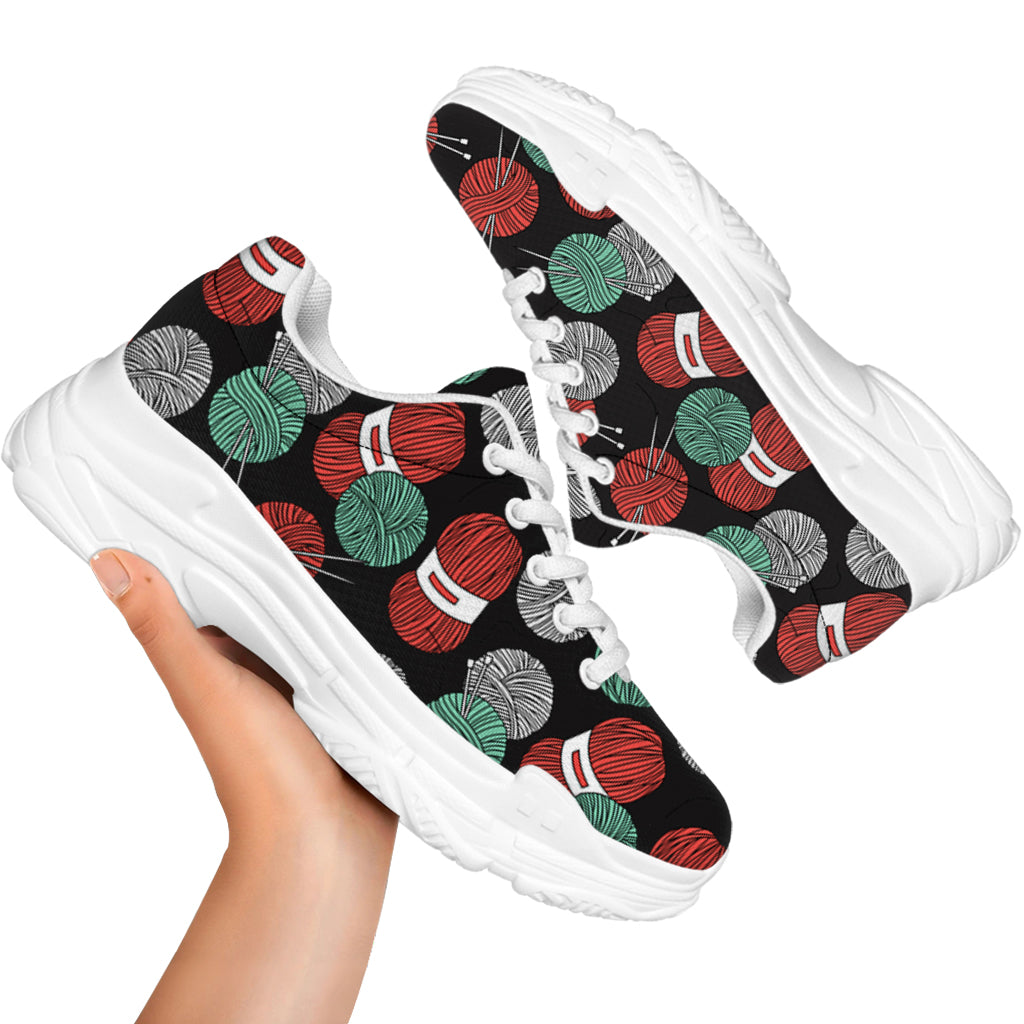 Crochet Yarn Pattern Print White Chunky Shoes