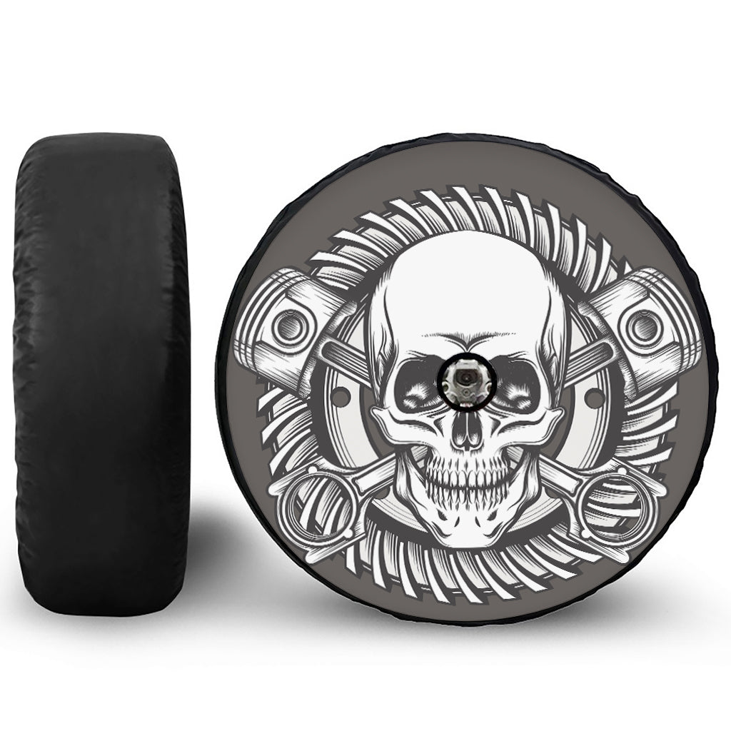 Cross Piston Mechanic Skull Print Tire Cover With Camera Hole