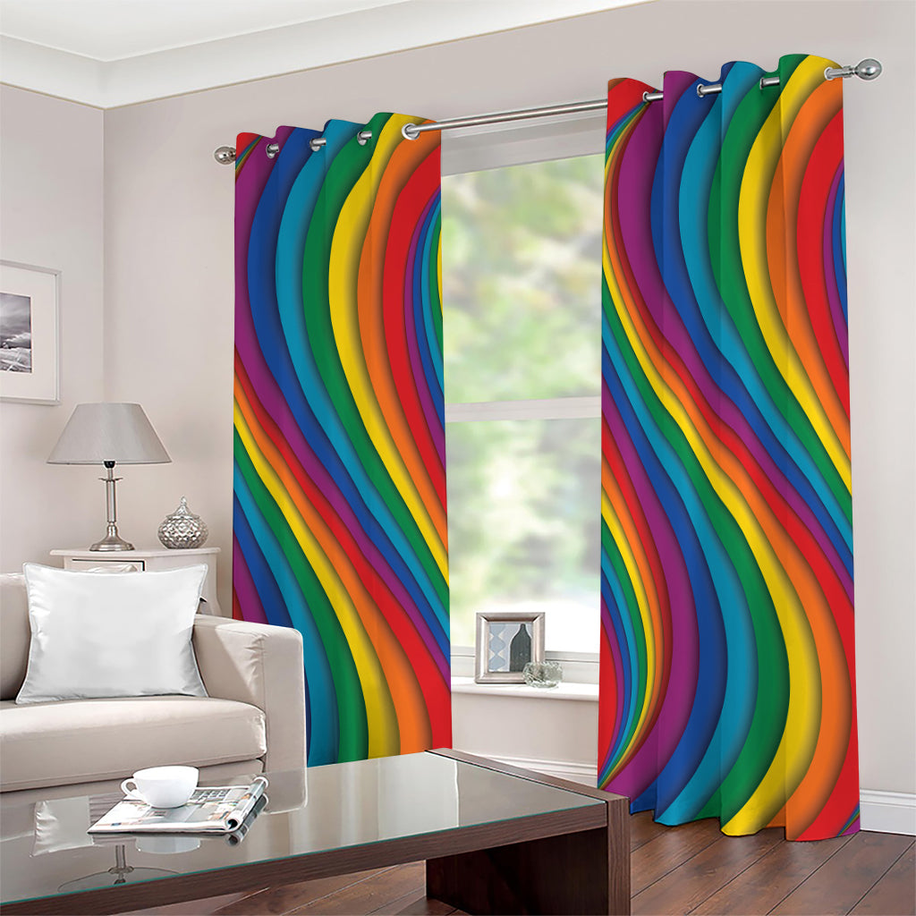 Curved Rainbow Pattern Print Grommet Curtains