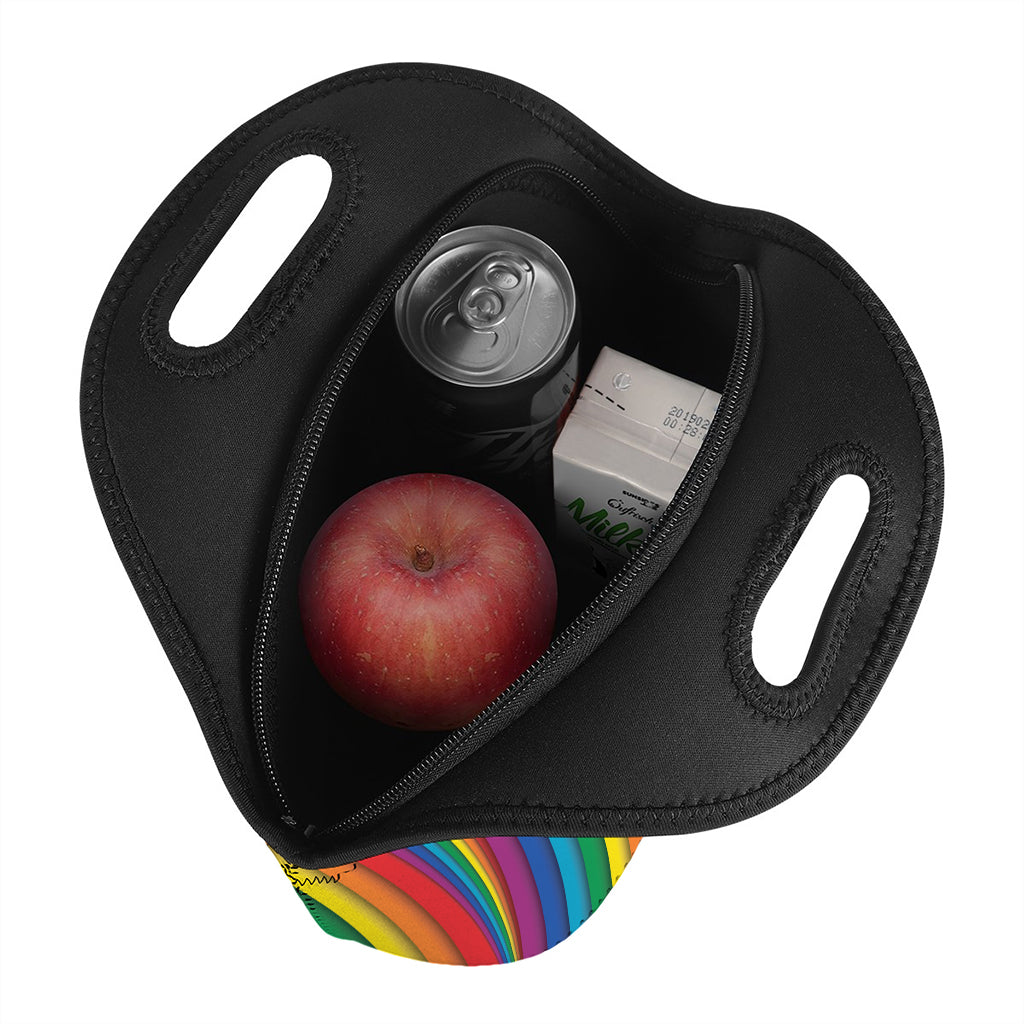 Curved Rainbow Pattern Print Neoprene Lunch Bag