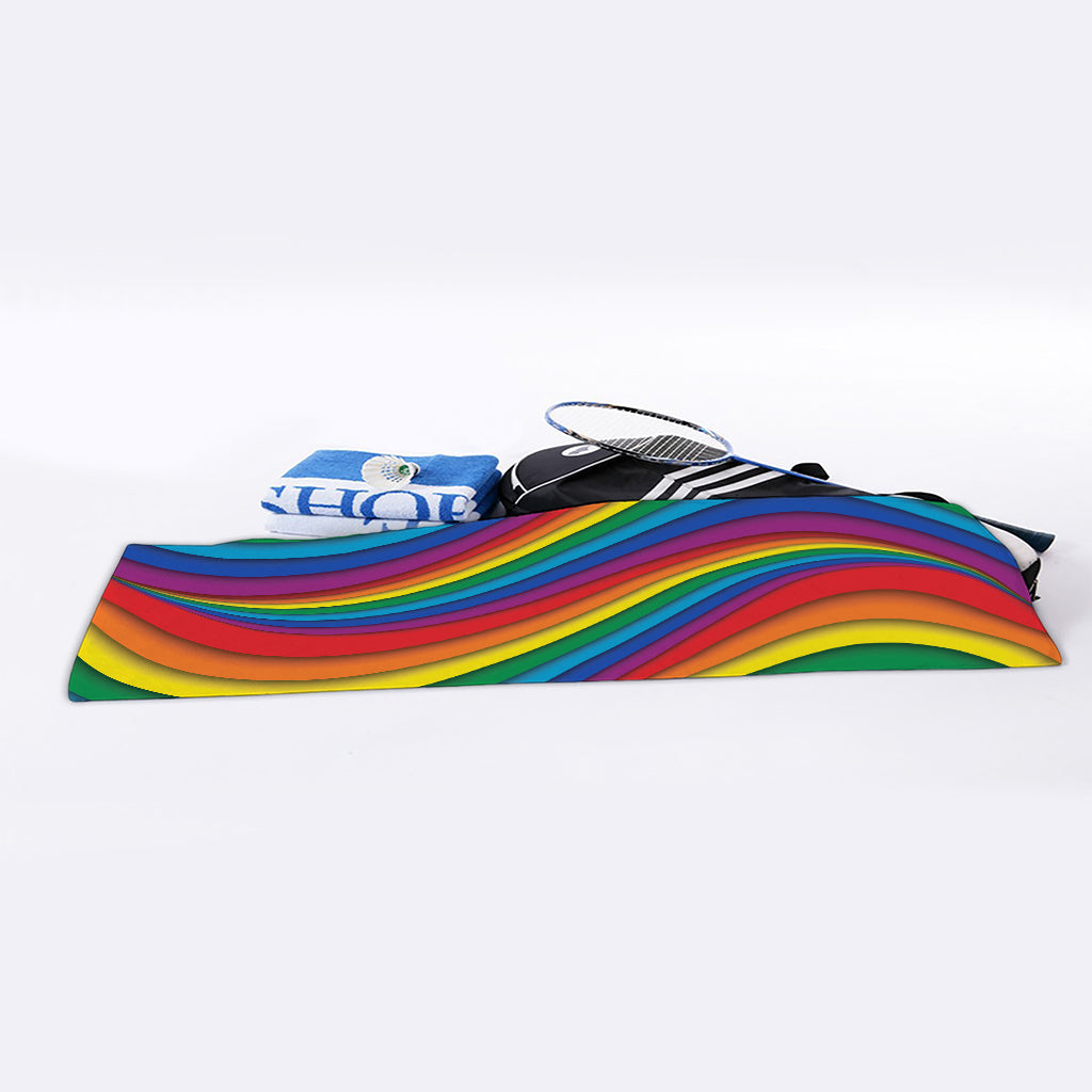 Curved Rainbow Pattern Print Sports Towel