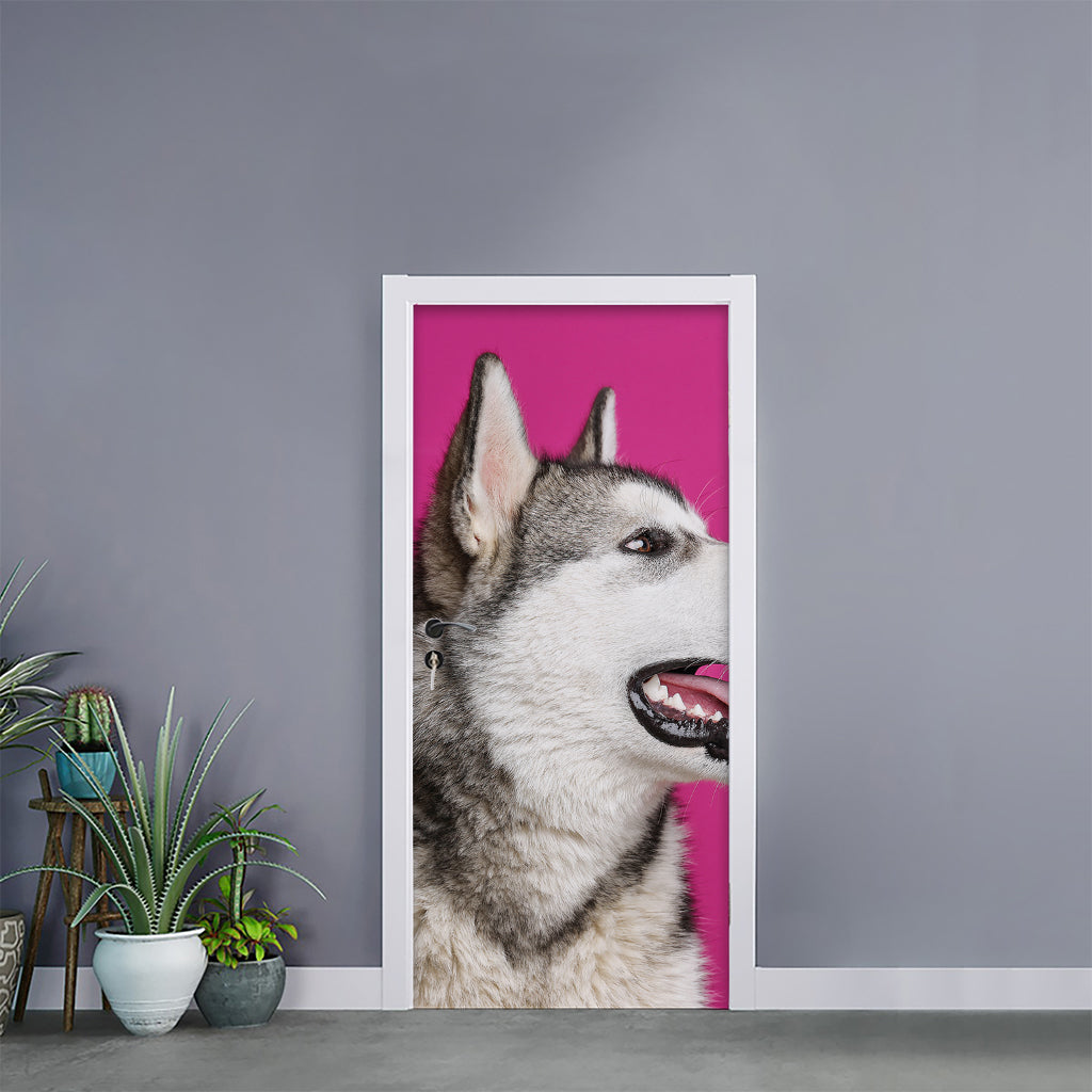 Cute Alaskan Malamute Print Door Sticker