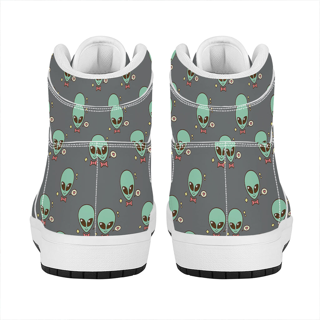 Cute Alien With Bow Tie Print High Top Leather Sneakers