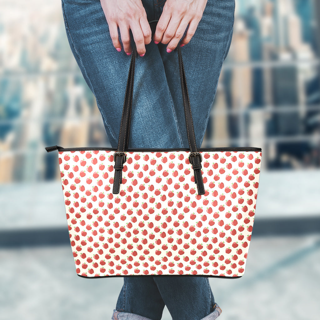 Cute Apple Pattern Print Leather Tote Bag