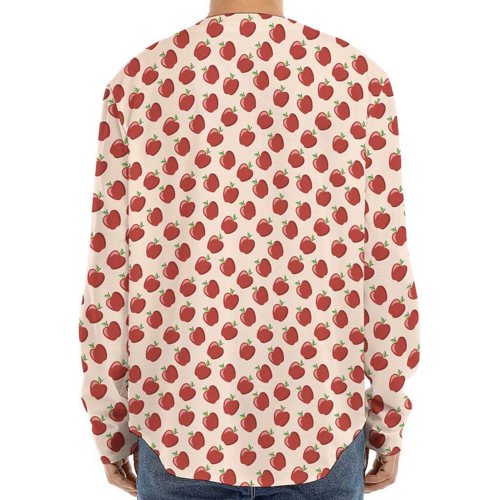 Cute Apple Pattern Print Long Sleeve Baseball Jersey