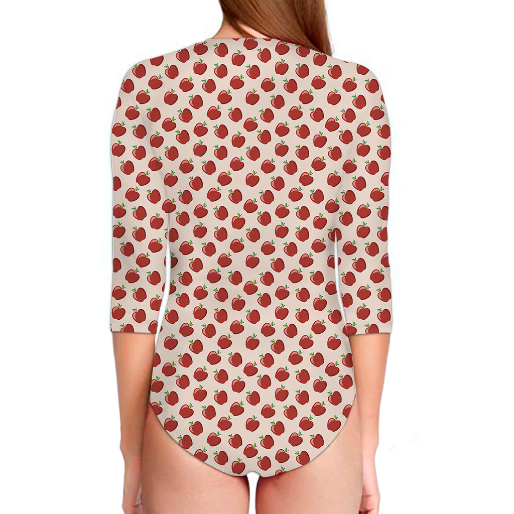 Cute Apple Pattern Print Long Sleeve Swimsuit