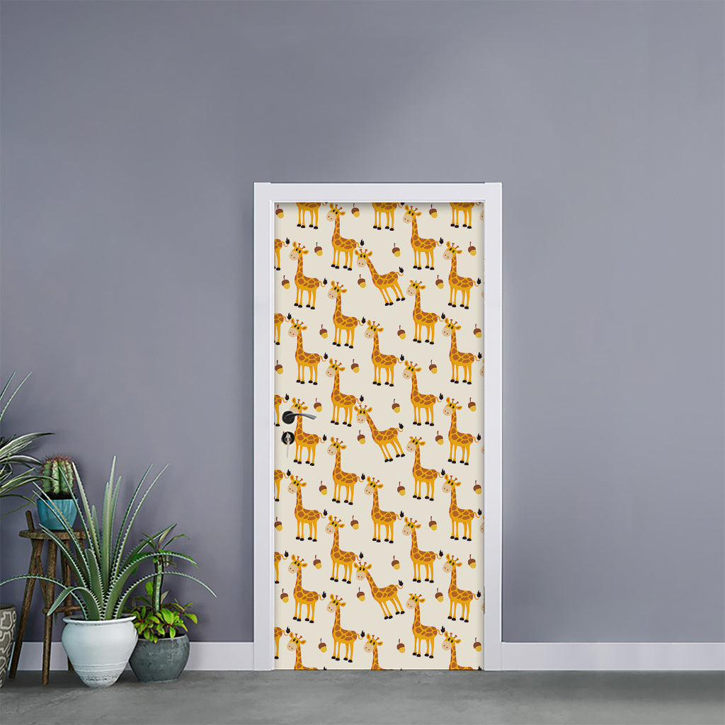 Cute Baby Giraffe Pattern Print Door Sticker