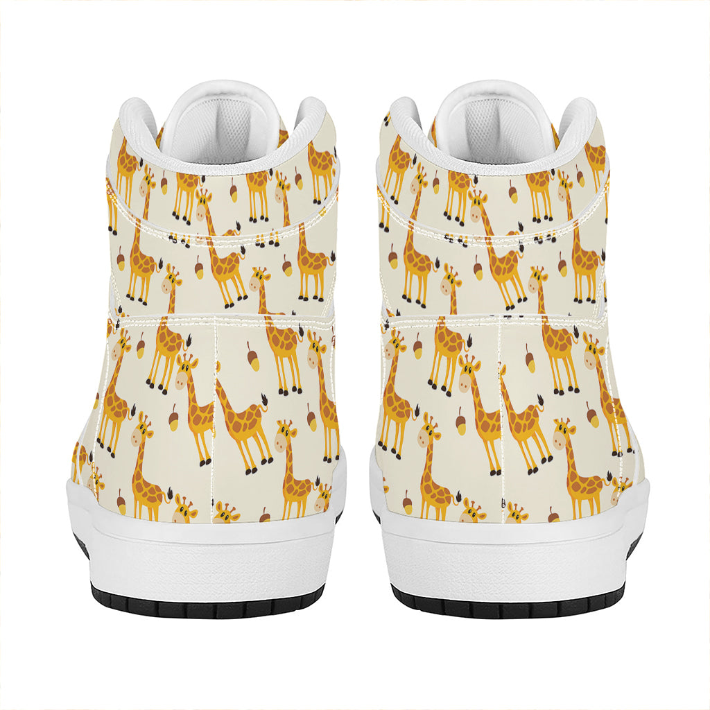 Cute Baby Giraffe Pattern Print High Top Leather Sneakers