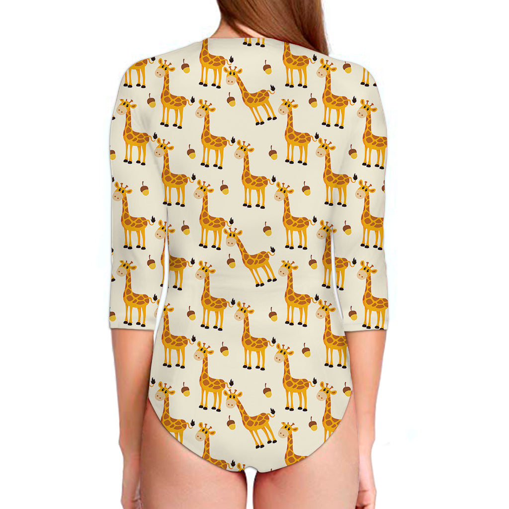 Cute Baby Giraffe Pattern Print Long Sleeve Swimsuit