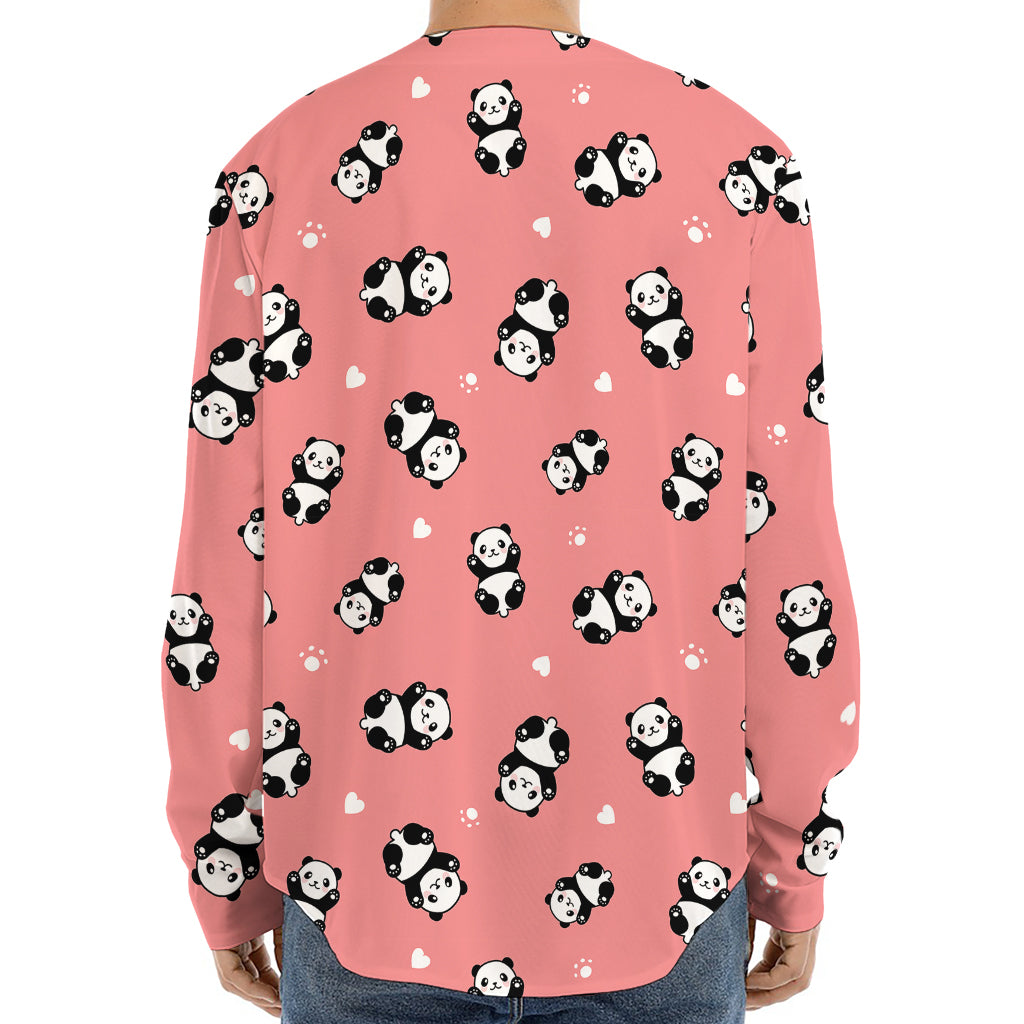 Cute Baby Panda Pattern Print Long Sleeve Baseball Jersey