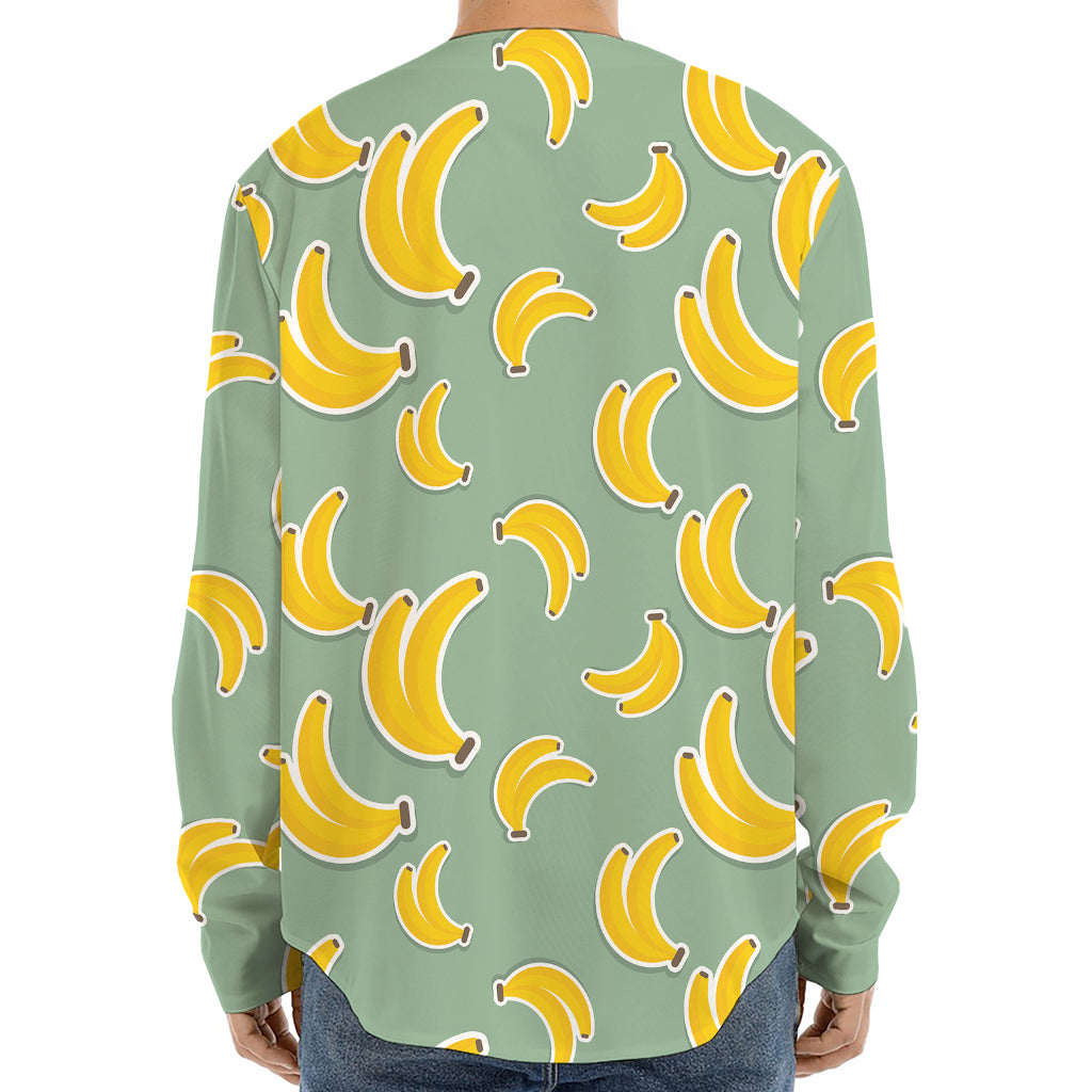 Cute Banana Pattern Print Long Sleeve Baseball Jersey